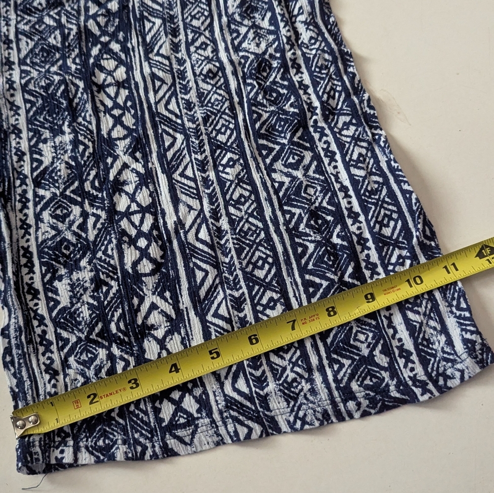 Three Dots Wide Leg Pant Blue White Print Pull On Sz Medium Pockets Lightweight - Picture 12 of 15